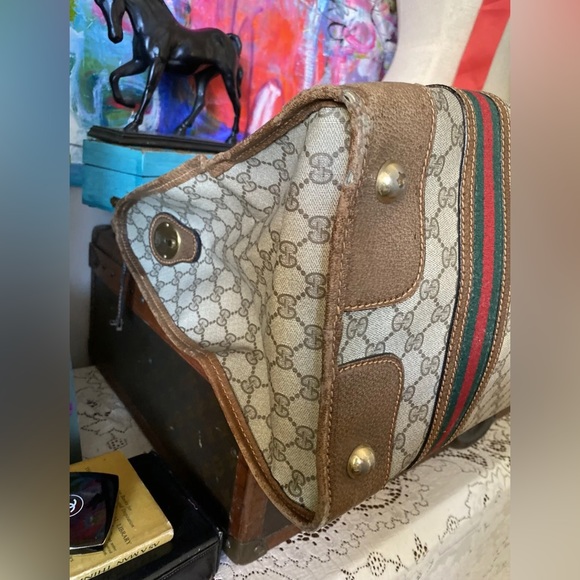 Auth Rare Vintage GUCCI Sherry Duffle Bag Tote Carry On Luxury Designer Luggage - Picture 10 of 11